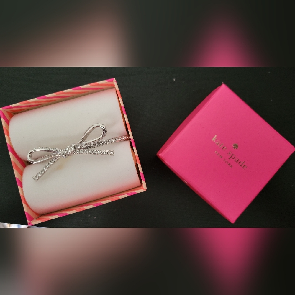 Kate Spade skinny silver bow bracelet with rhinestones